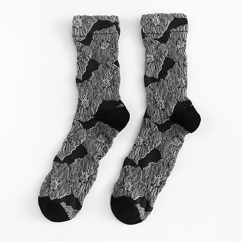 Slouch Socks Winter Cotton Socks Female Flower Pattern Retro Socks 